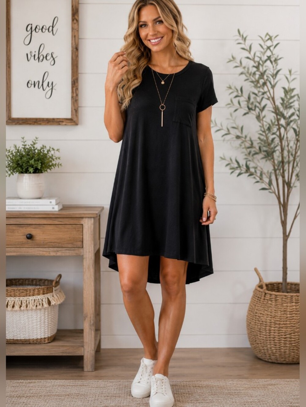 LuLaRoe Carly Black T-Shirt Swing Dress